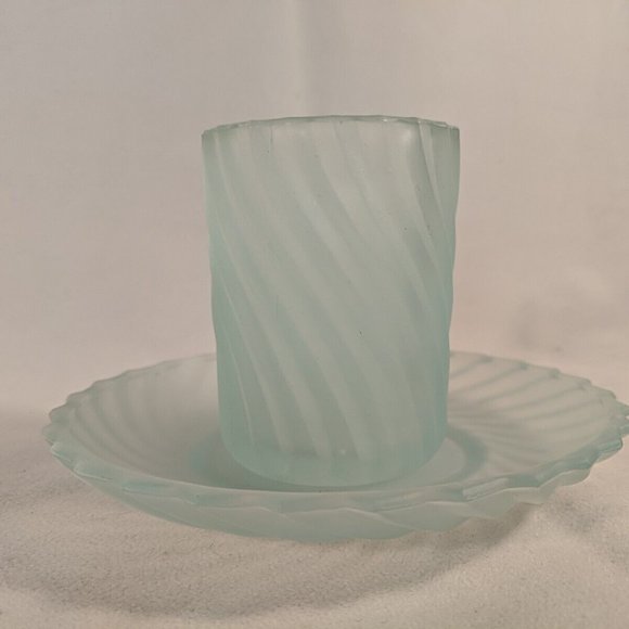 Andre Richard 1984 Green Satin Swirl Glass Cup plate & saucer Bedside Tumble Up - Picture 2 of 13